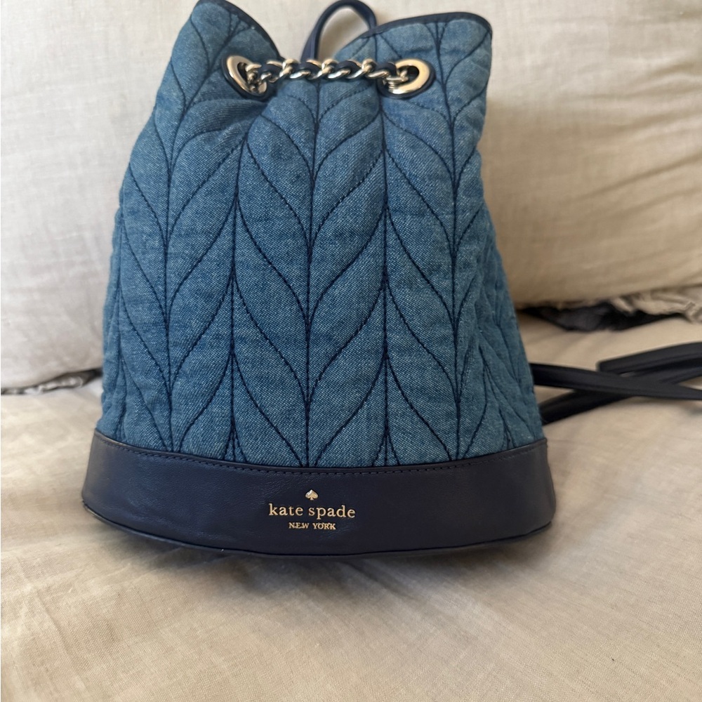 Kate Spade Blue Quilted Backpack with Silver Chain